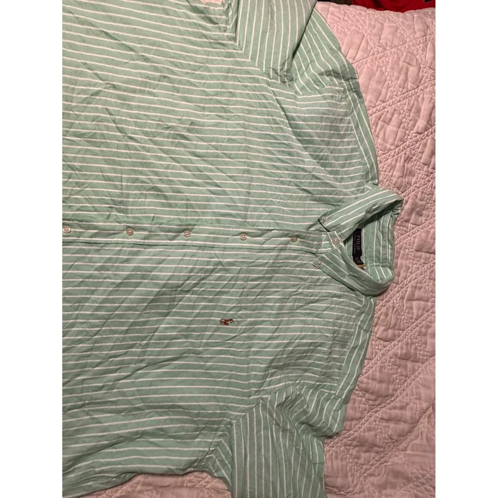 Polo Ralph Lauren Button Down Mens 3XB Mint Green White Striped Cotton Shirt